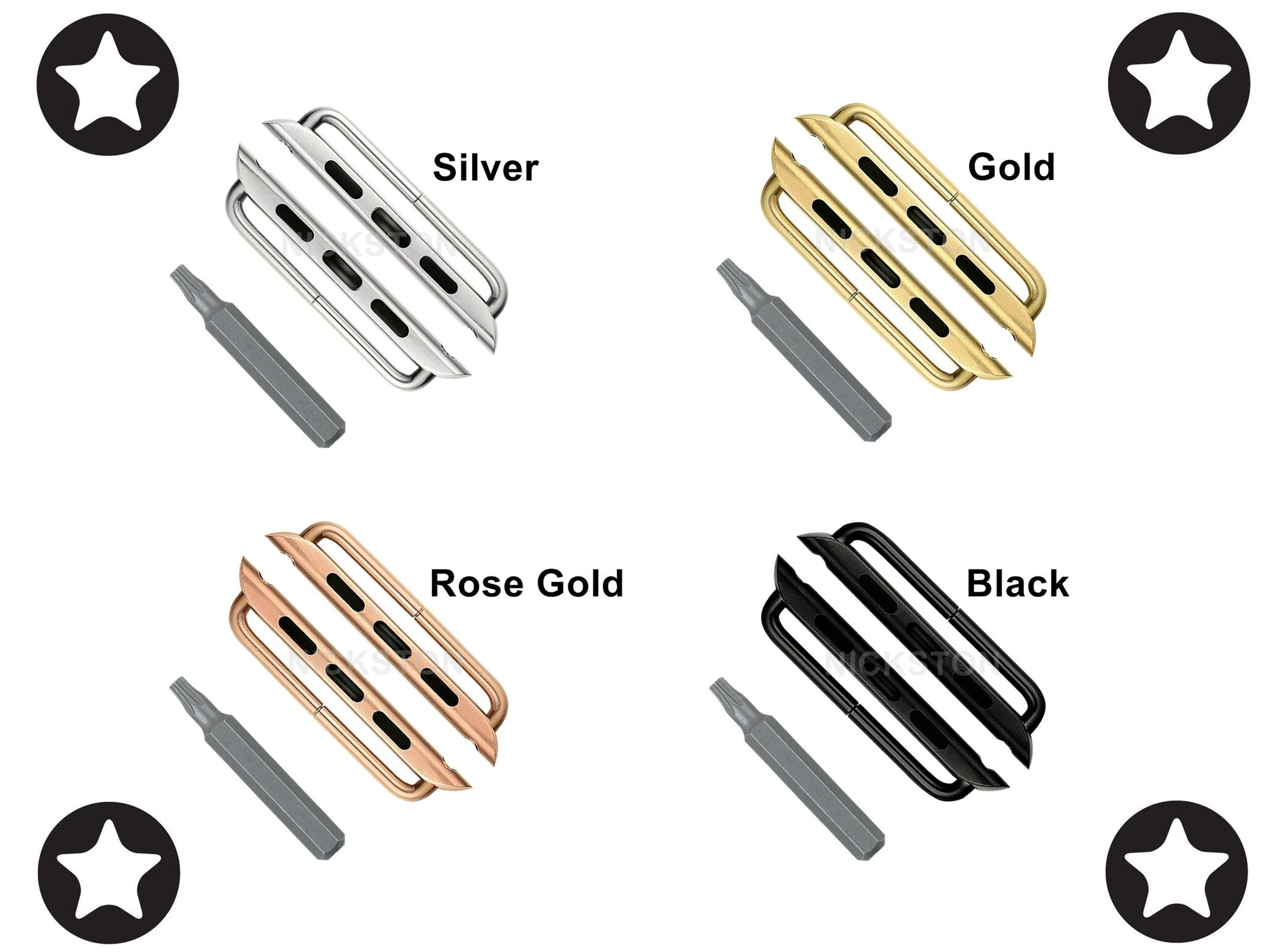 Apple Rose Gold Silver Black Band Adapters for iWatch All Series 38mm 40mm 41mm 42mm 44mm 45mm 49mm Case Pair Lugs Connector Strap Star Tool